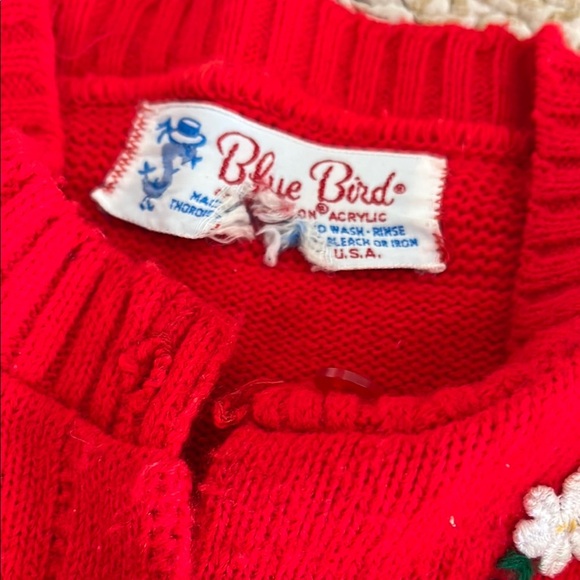 Vintage Blue Bird Red Sweater Cozy Knitwear As Is Size 2 - Picture 2 of 7